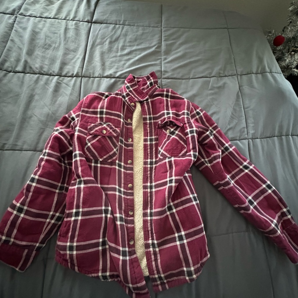 Wrangler Maroon Plaid Sherpa-Lined Shirt